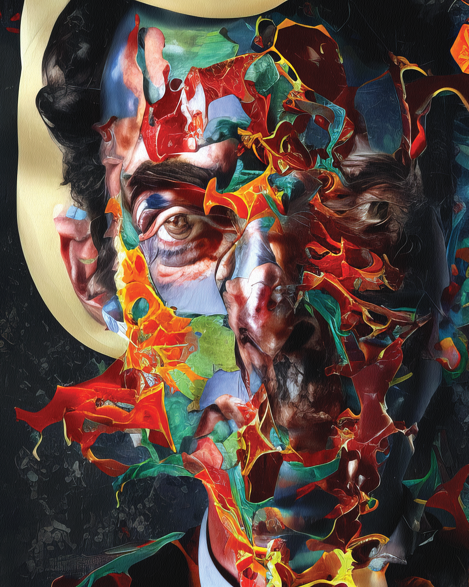 A surrealistic dark yet colorful AI generated painting of Salvador Dali