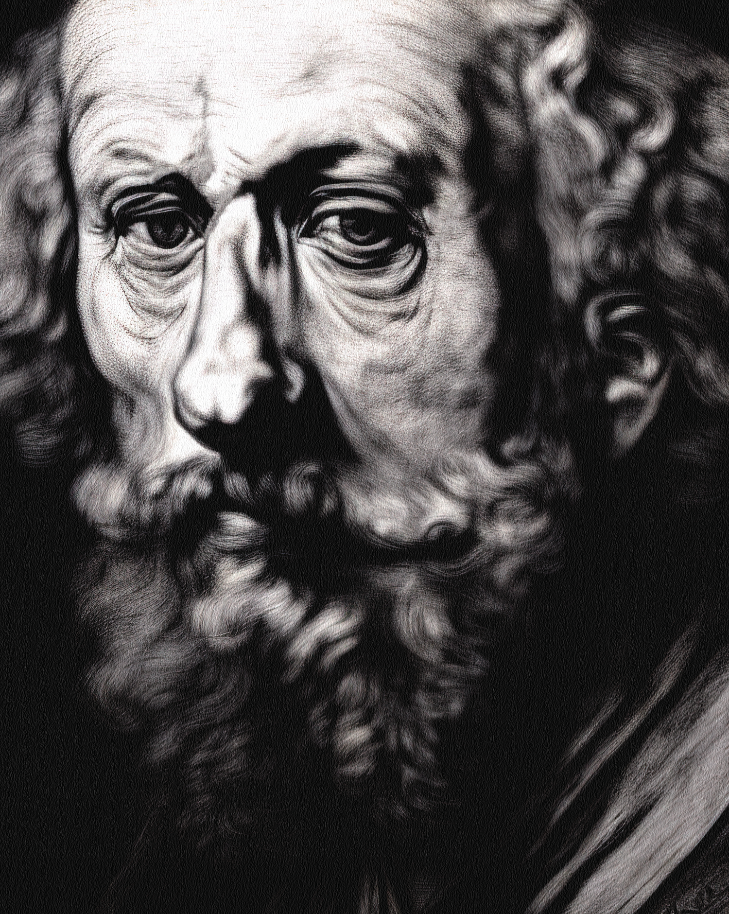 An AI generated portrait of Rembrandt van Rijn in the style of a realistic drawing